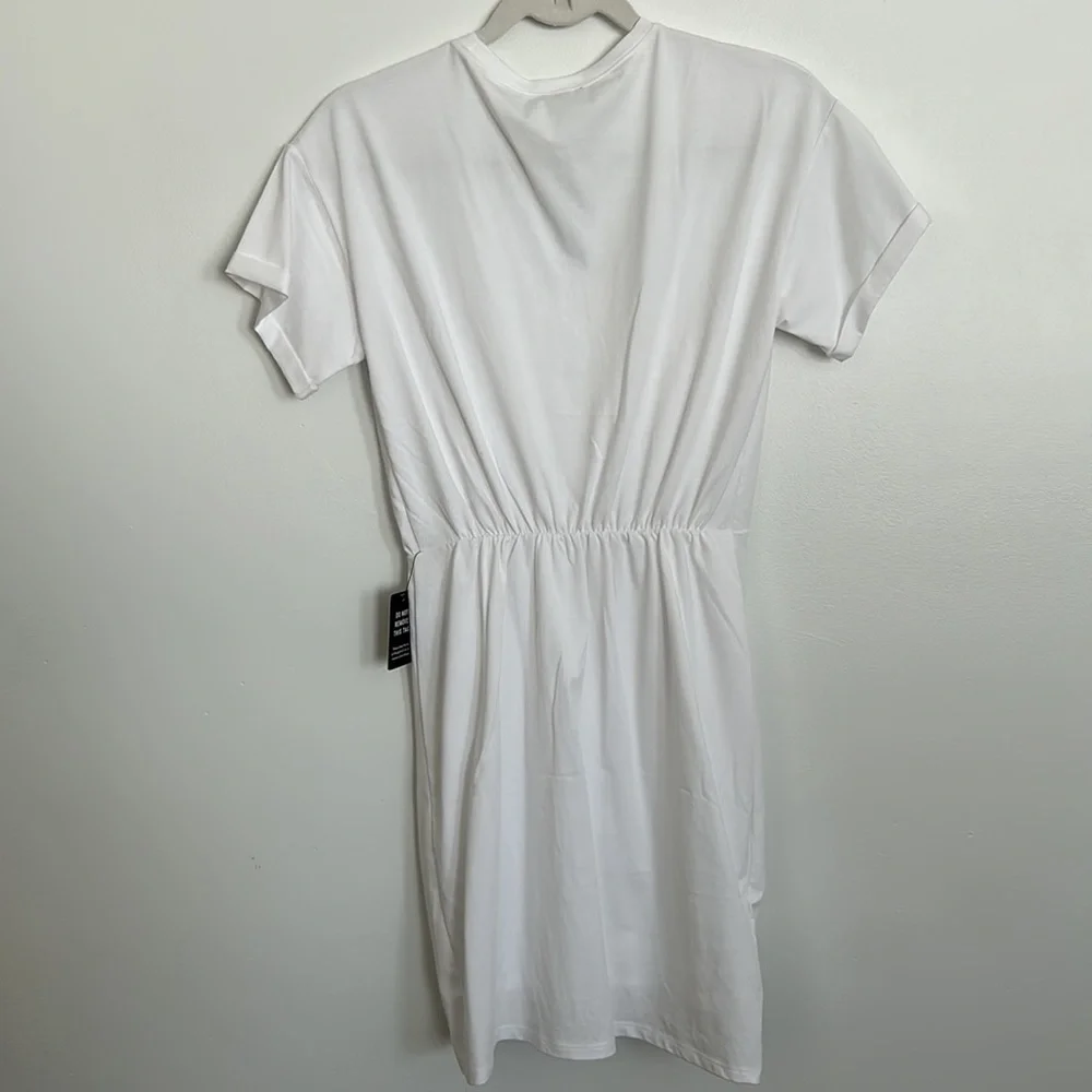 Express Crew Neck Short Sleeve Draped T-Shirt Dress - Picture 5 of 5